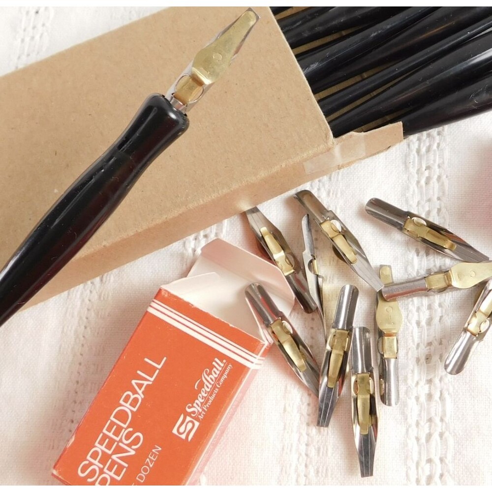 Calligraphy Speedball Pen Holders Lot of 5 Holders, 11 Nibs C1 Art Products 9451